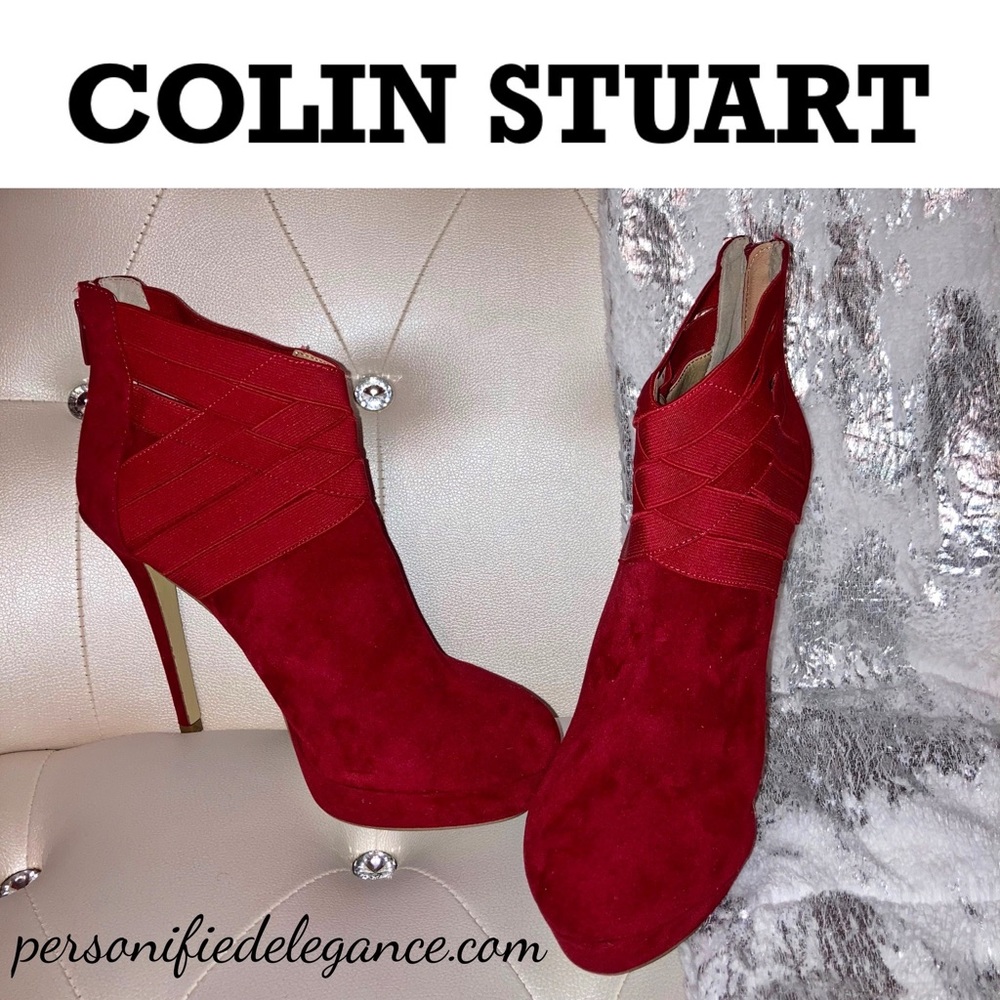 NEW RARE Colin Stuart Red Faux Suede Strappy Platform Ankle Boots Size 11B HTF
